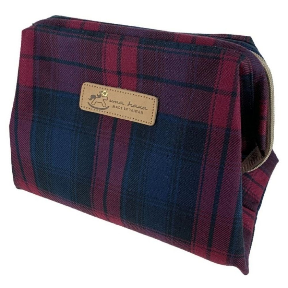 Waterproof Plaid Large Opening Makeup Cosmetic Bag - Picture 1 of 14